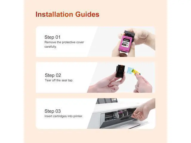 Alt view image 5 of 6 - 64XL Ink Cartridges Combo Pack Remanufactured Replacement Ink 64 64XL Ink Cartridge Printers Envy 7855 7858 7855 7100 7155 6255 7120 7155 7255e 7950e 7955e Tango X (1 Black, 1 Tri-Color)