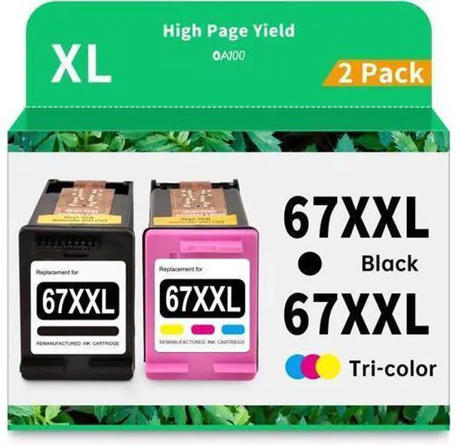 Main image of 67XL Ink Cartridges Black Color Combo Pack Remanufactured Ink Cartridge Replacement 67 Ink for Envy 6055e 6055 6455e 6458e Envy Pro 6455 DeskJet 2700 2700e 2755e 4155e(2 Pack) HP67 HP67XL