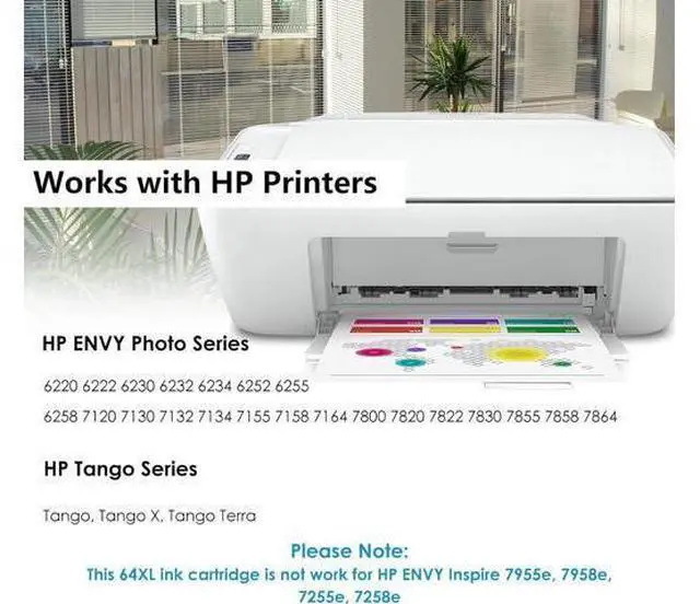 Alt view image 2 of 7 - Ubinki 64XL Ink Cartridge Black Color Combo Pack Replacement Ink 64 XL HP64 HP64XL Applicable for Envy 7855 7155 7858 7800 7955e 7958e 6200 6255 7830 7864 7120 Tango Ink X Printers(2-Pack)