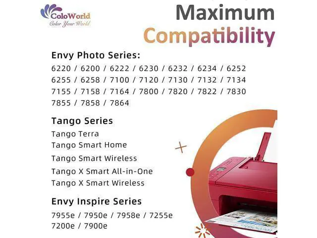 Alt view image 2 of 7 - ColoWorld 64XL Color Ink Cartridges, 64 64XL Color Ink Cartridge Printer, Compatible for Envy Photo 7855 7155 7858 6255 7164 6222 6230 7830 7864, Inspire 7255e 7955e 7900e, Tango Printer