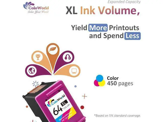 Alt view image 7 of 7 - ColoWorld 64XL Color Ink Cartridges, 64 64XL Color Ink Cartridge Printer, Compatible for Envy Photo 7855 7155 7858 6255 7164 6222 6230 7830 7864, Inspire 7255e 7955e 7900e, Tango Printer