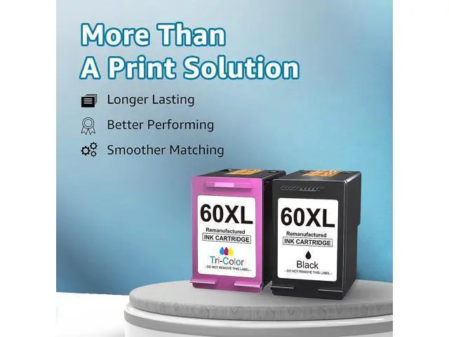 Alt view image 5 of 7 - 60XL Ink Cartridge Remanufactured 60 Ink Cartridge Combo Pack Color and Black 60XL use with PhotoSmart D110a C4680 C4780 C4795 DeskJet F4440 F4480 ENVY 100 110 120 (1 Black, 1 Tri-Color)