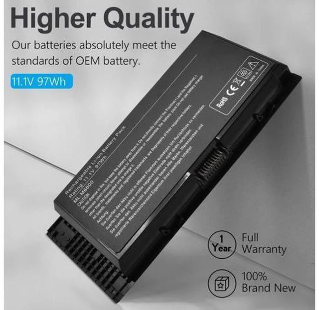Alt view image 2 of 7 - LQM 11.1V 97Wh 9-Cell New Laptop Battery for Dell Precision M4600 M4800 M6600 M6700 M6800 PN:FV993 FJJ4W PG6RC 7DWMT JHYP2 K4RDX KJ321 R7PND RY6WH