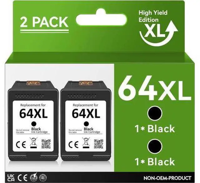 Main image of Printer Ink 64 Replacement 64XL Black Ink Cartridge Work for Envy Photo 7858 7800 7155 7855 6255 7100 6252 7158 7164 6222 7120 7130 7255e 7955e 7958e for Tango X Wireless Printer (2 Black)