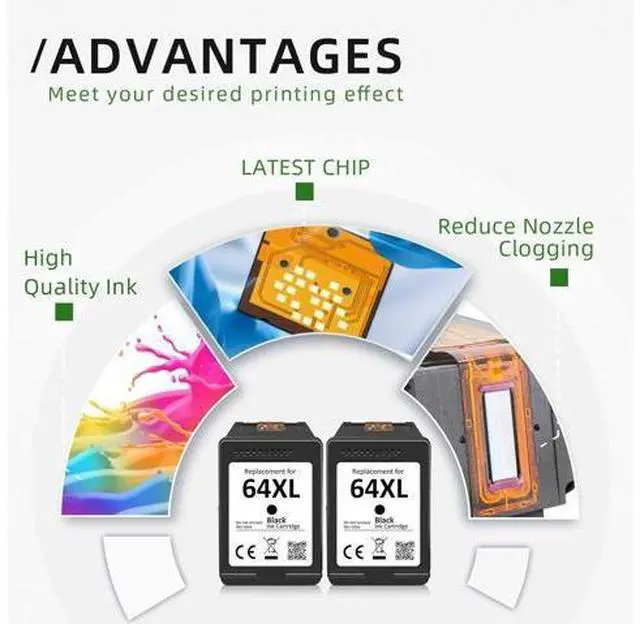Alt view image 4 of 6 - Printer Ink 64 Replacement 64XL Black Ink Cartridge Work for Envy Photo 7858 7800 7155 7855 6255 7100 6252 7158 7164 6222 7120 7130 7255e 7955e 7958e for Tango X Wireless Printer (2 Black)