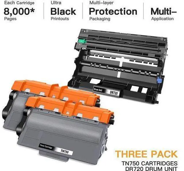 Alt view image 2 of 7 - E-Z Ink (TM) Compatible Toner Cartridge & Drum Unit Replacement for Brother TN750 DR720 High Yield to use with HL-5450DN HL-5470DW HL-6180DW MFC-8710DW MFC-8910DW MFC-8950DW (2 Toner 1 Drum Unit)