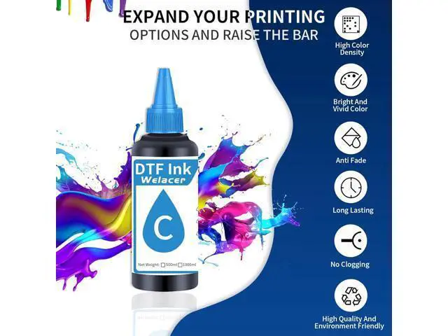 Alt view image 2 of 6 - Welacer DTF Ink Premium 6x100ml Heat Transfer Ink Conversion Kit Refill L1800, R2400, L800, 1430, P400,P800,R2000,XP-15000 All DTF Printers,for DTF Film(White Cyan Magenta Yellow Black)