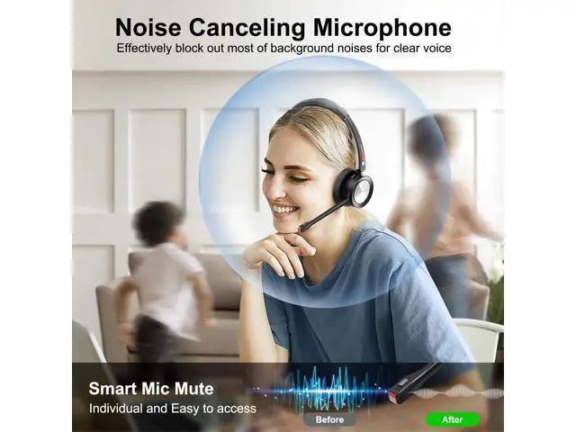 Alt view image 2 of 5 - Beebang Bluetooth Headset with Microphone for PC, Wireless Headset with Mic & Mute Button, 40 Hrs Working Time, Noise Cancelling Bluetooth Headset 5.2 for Work Office Laptop Teams Business Meeting