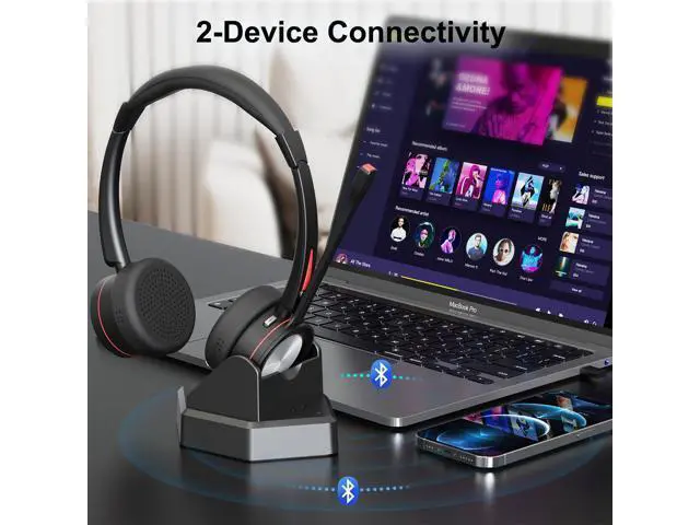 Alt view image 5 of 5 - Beebang Bluetooth Headset with Microphone for PC, Wireless Headset with Mic & Mute Button, 40 Hrs Working Time, Noise Cancelling Bluetooth Headset 5.2 for Work Office Laptop Teams Business Meeting