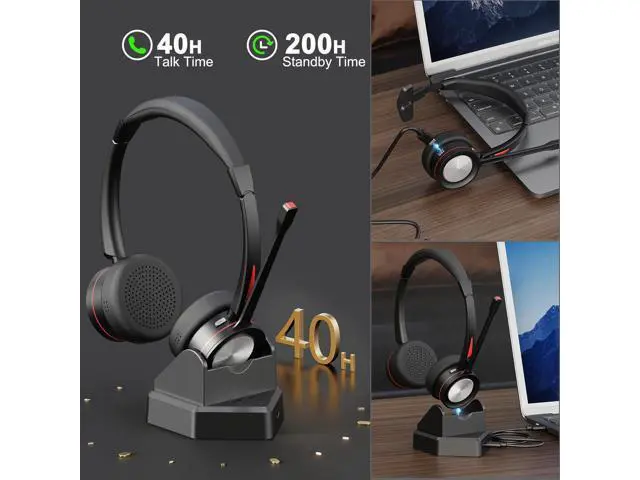 Alt view image 4 of 5 - Beebang Bluetooth Headset with Microphone for PC, Wireless Headset with Mic & Mute Button, 40 Hrs Working Time, Noise Cancelling Bluetooth Headset 5.2 for Work Office Laptop Teams Business Meeting