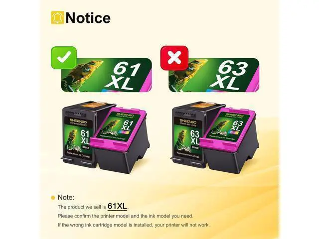 Alt view image 2 of 6 - 61XL Ink Cartridge Combo Pack High Yield Replacement 61 Ink Work with Envy 5530 4500 4502 5534, Deskjet 1000 1010 3050 1056 1510, Officejet 4635 4630 Series Printer (Black, Tri-Color, 2-Pack)