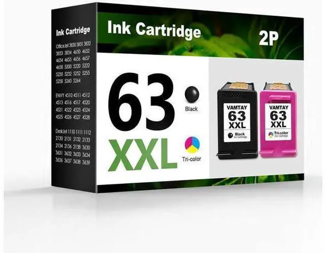 Main image of Remanufactured 63 XXL Ink Cartridges Replacement 63XL 63 XL Ink Cartridges Black/Color Combo Pack for Officejet 3830 5255 5258 Envy 4520 4512 DeskJet 3630 Inkjet Printers