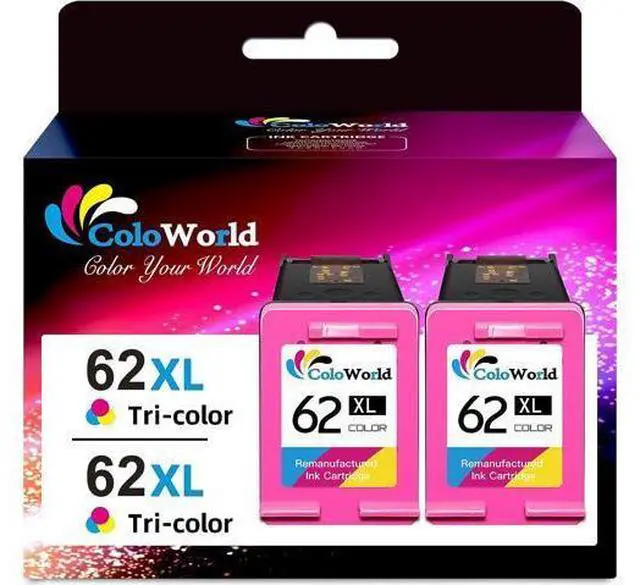 Main image of ColoWorld 62XL Color Ink Cartridges 62 Color Ink Cartridges, Compatible for Envy 7640 5660 5540 5661 5642 5640 5640 5663 5544 5542 5549 for OfficeJet 5740 250 5745 5746 200 Printer, 2 Pack