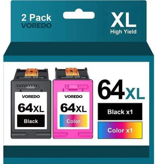 Main image of 64XL Ink Cartridge Combo Pack Replacement Ink 64 High Yield for Envy Photo 7858 7855 7155 6255 6252 7120 7158 Envy 7255e 7955e 7958e Tango X Terra Printer Remanufactured (1 Black, 1 Tri-Color)