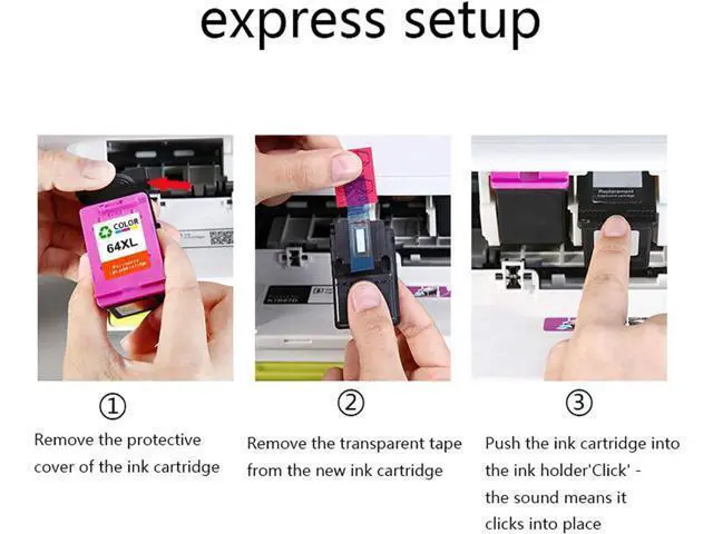 Alt view image 4 of 7 - 64XL 64 Ink Cartridge Replacement (Black Tri-Color) Envy Inspire 7955e 7958e Envy Photo 7855 7155 6255 7164 7830 7858 7800 6232 7120 Tango Ink Printer