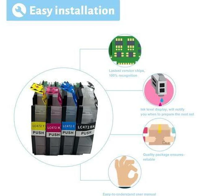 Alt view image 5 of 7 - Ink Cartridge for Brother LC472BK LC472C LC472M LC472Y High Yield,Compatible J2340DW J3540DW J3940DW Printer Page Yield Up to 200 Pages Black,200 Pages Color Combo Pack