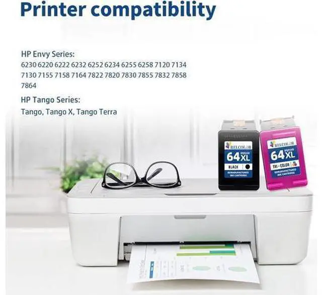 Alt view image 2 of 6 - Relcolor 64XL Ink Cartridge Replacement 64 XL 64XL HP64 HP64XL Black Color Combo Pack Compatible with Envy 7855 7155 7858 7800 7100 6255 6252 6232 7120 7158 7164 7955e Tango X Printer (2 Pack)