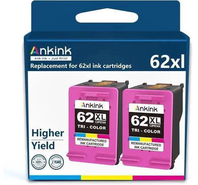 Main image of Ankink Higher Yield Remanufactured 62XL Ink Cartridge Replacement for 62 HP62XL hp62 XL Envy 5540 5640 5660 7640 7645 OfficeJet 200 250 5740 8040 Printer Toner Color (Tricolor) Combo 2 Pack