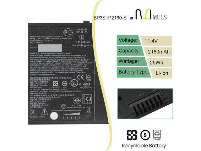 Alt view image 2 of 7 - MULS BP3S1P2160-S Laptop Battery for Getac F110 Tablet PC F110 GGA 734020 G2 G3 G4 BP3S1P2160 BP3S1P2160-S Bateria 11.4V 2160mAh 24WH