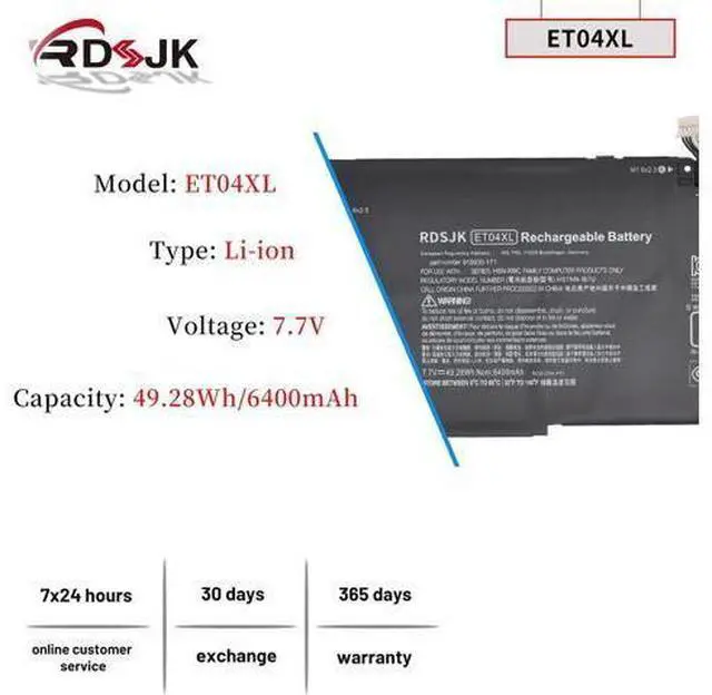 Alt view image 2 of 7 - ET04XL Laptop Battery for HP EliteBook X360 1020 G2 Series ET04049XL 915030-1C1 915030-171 915191-855 HSTNN-IB7U HSN-I09C 7.7V 49.28Wh
