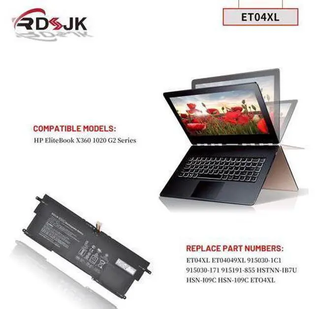 Alt view image 3 of 7 - ET04XL Laptop Battery for HP EliteBook X360 1020 G2 Series ET04049XL 915030-1C1 915030-171 915191-855 HSTNN-IB7U HSN-I09C 7.7V 49.28Wh