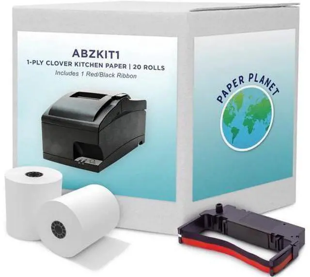 Main image of Kitchen Printer Paper for Clover Kitchen Receipt Printer (Star SP700 Ink Printer) by Paper Planet | Credit Card Receipt Paper for Star SP700 Printer | 1-Ply Bond Paper | 20 Rolls with 1 Ribbon