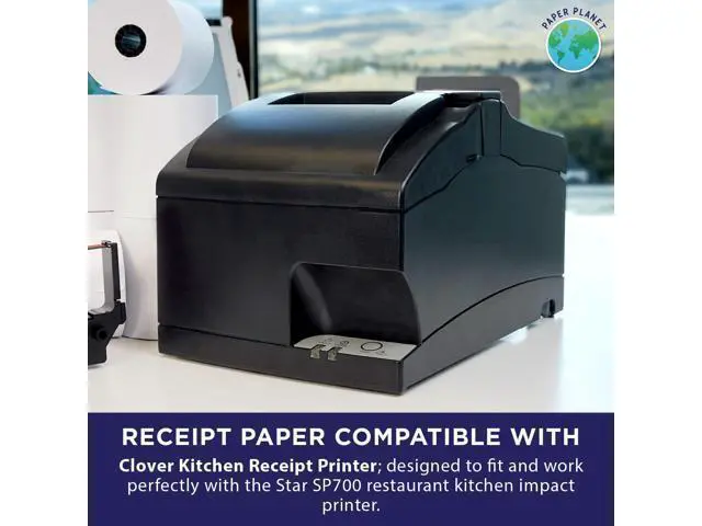 Alt view image 3 of 7 - Kitchen Printer Paper for Clover Kitchen Receipt Printer (Star SP700 Ink Printer) by Paper Planet | Credit Card Receipt Paper for Star SP700 Printer | 1-Ply Bond Paper | 20 Rolls with 1 Ribbon