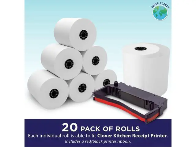 Alt view image 2 of 7 - Kitchen Printer Paper for Clover Kitchen Receipt Printer (Star SP700 Ink Printer) by Paper Planet | Credit Card Receipt Paper for Star SP700 Printer | 1-Ply Bond Paper | 20 Rolls with 1 Ribbon