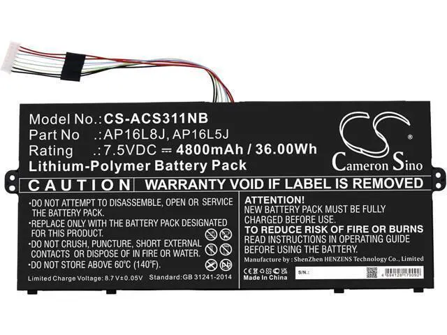 Alt view image 2 of 3 - Qigenia AP16L8J Replacement Battery for Chromebook Spin 513 R841T,KT.0020G.010 AP16L5J KT.00205.002 KT.00205.008 Battery (4800mAh/7.5V)