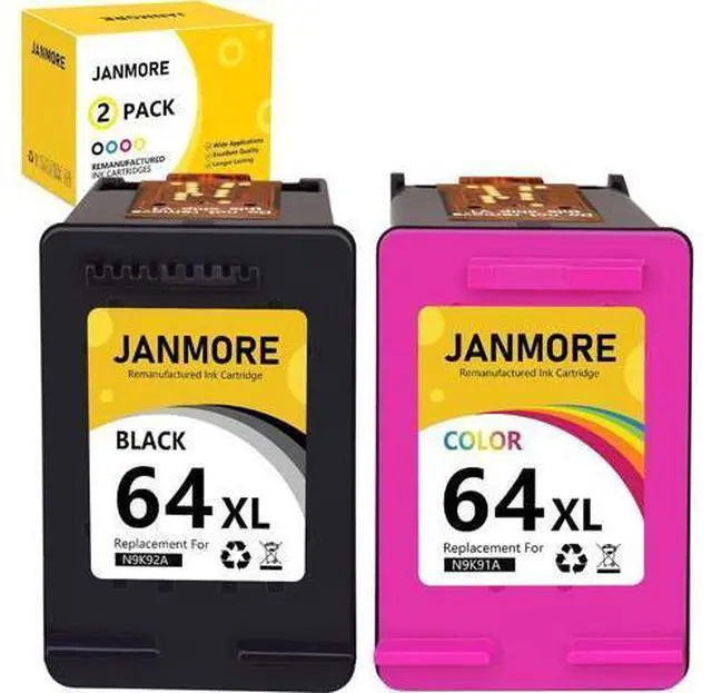 Main image of 64XL Ink Cartridges Combo Pack Replacement 64 XL Ink Remanufactured for Envy Photo 7858 7855 6255 6252 7120 6232 7158 7164 Envy Inspire 7950e Tango Series Printer (1 Black, 1 Tri-Color)