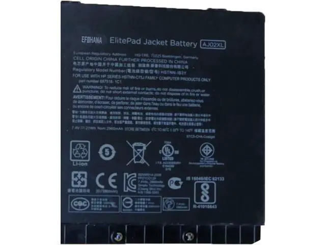 Alt view image 2 of 3 - efohana AJ02XL Laptop Battery Replacement for HP Jacket ElitePad 900 G1 Series Notebook HSTNN-IB3Y HSTNN-C75J 687518-1C1 687945-001 7.4V 21Wh 2960mAh