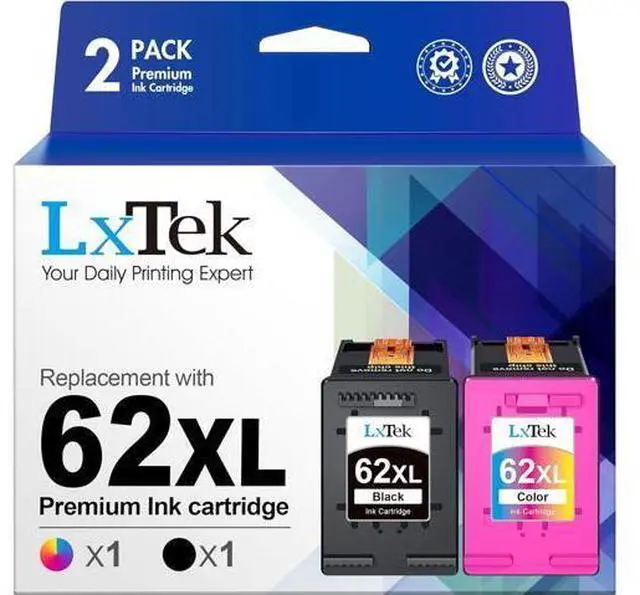 Main image of LxTek Ink Cartridge Replacement 62XL 62 XL to Compatible with Envy 5540 5660 7645 5642 5542 5643 5640 7644 OfficeJet 250 5740 200 5745 Printer (1 Black,1 Tri-Color, 2 Pack)