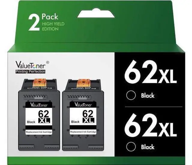 Main image of Valuetoner Remanufactured 62XL Black Ink Cartridge Combo Pack Replacement 62XL 62 XL High Yield for Envy 5540 5640 5660 7644 7645 OfficeJet 5740 8040 OfficeJet 250 200 Series Printer (2 Black)