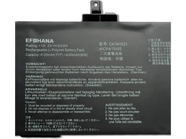 Alt view image 2 of 5 - efohana C41N1531 Laptop Battery Replacement for ROG GL502VS GL502VT GL502VS-1A GL502VS-1E GL502VT-1B GL502VY GL502VY-1A Series Notebook 0B200-01940100 15.2V 62Wh 4120mAh 4-Cells