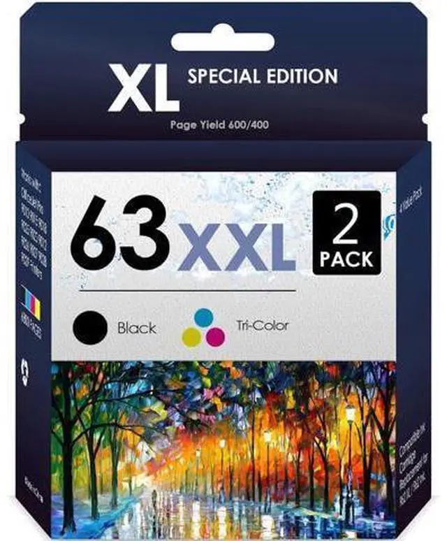 Main image of 5-Star Compatible Inkjet Replacement 63XL Ink Cartridges. Works Well with OfficeJet 3830 Envy 4520 4512 OfficeJet 4650 5255 Deskjet 1112 2130 2132 Printers. 2 Pack (Black, Color)