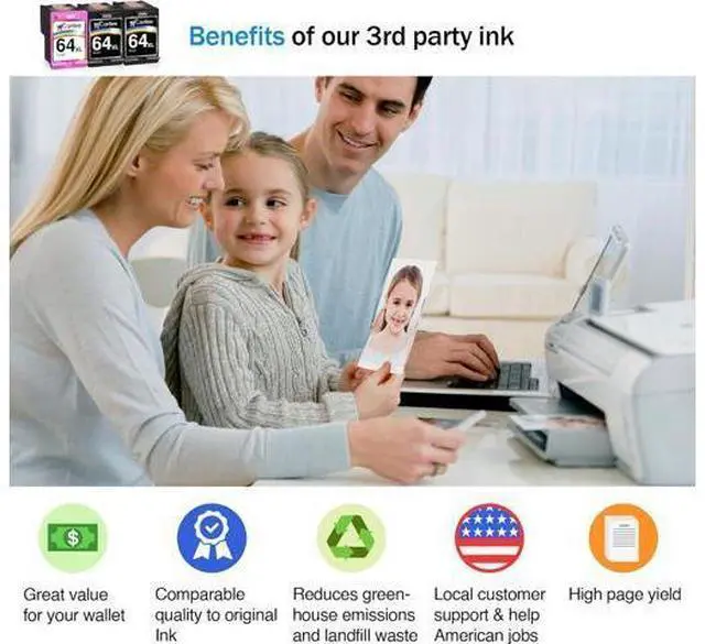 Alt view image 2 of 7 - Cartlee Remanufactured Ink Cartridge Replacement 64 XL 64XL for Envy Photo 6252 6255 6258 7120 7155 7158 7164 7800 7855 7858 7864 Inkjet Printers Pack Combo (2 Black, 1 Tri Color)