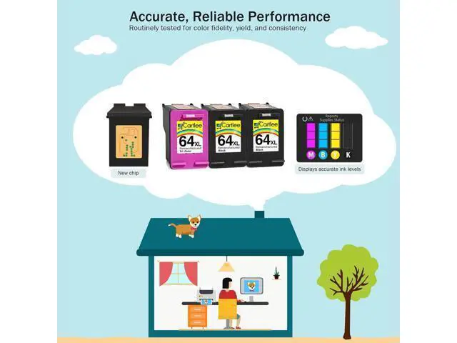 Alt view image 7 of 7 - Cartlee Remanufactured Ink Cartridge Replacement 64 XL 64XL for Envy Photo 6252 6255 6258 7120 7155 7158 7164 7800 7855 7858 7864 Inkjet Printers Pack Combo (2 Black, 1 Tri Color)