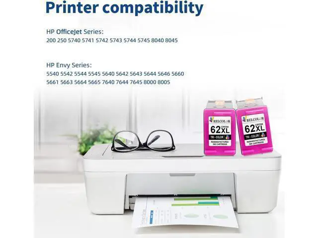Alt view image 2 of 6 - Relcolor Replacement Ink 62 XL 62XL HP62 Cartridge Color Combo 2 Pack Envy 5540 5542 5645 5660 7640 7645 7644 OfficeJet 5740 8040 200 250 5745 Printers,Higher Yield,HP62XL