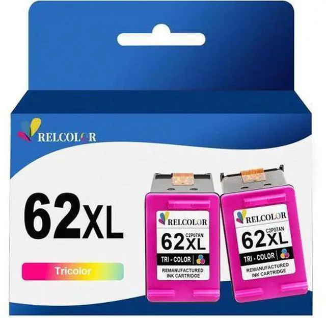 Main image of Relcolor Replacement Ink 62 XL 62XL HP62 Cartridge Color Combo 2 Pack Envy 5540 5542 5645 5660 7640 7645 7644 OfficeJet 5740 8040 200 250 5745 Printers,Higher Yield,HP62XL