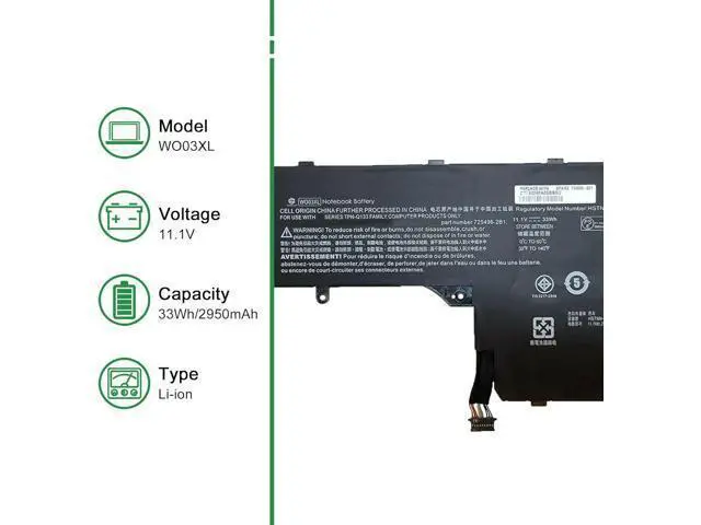 Alt view image 2 of 5 - JIAZIJIA WO03XL Laptop Battery Replacement for Hp Pavilion 13-P100ED 13-P100EL Series Notebook HSTNN-DB5I 725496-2B1 725606-001 11.1V 33Wh 2950mAh