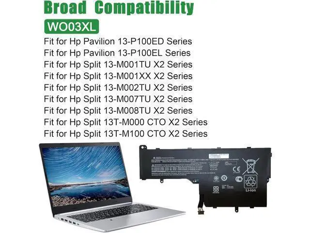 Alt view image 4 of 5 - JIAZIJIA WO03XL Laptop Battery Replacement for Hp Pavilion 13-P100ED 13-P100EL Series Notebook HSTNN-DB5I 725496-2B1 725606-001 11.1V 33Wh 2950mAh