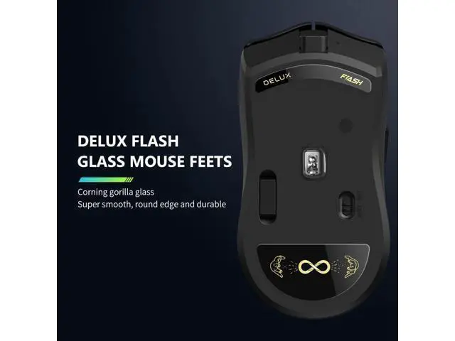 Alt view image 6 of 6 - DeLUX M800PRO 3395 Wireless Gaming Mouse, with PAW3395 Sensor 26000DPI, Tri-Mode, Huano Pink Switches, 80 Hrs Battery, Matt UV Coating, 72g Lightweight, Come with Glass Skates and Grip Tape (Black)