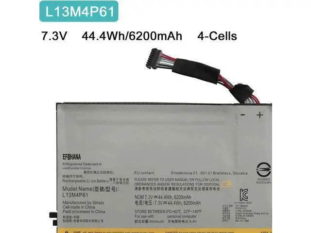 Alt view image 2 of 4 - efohana L13M4P61 Laptop Battery Replacement for Edge 15 80H1 80K9 Series Notebook 121500252 L13L4P61 121500253 7.3V 44.4Wh 6200mAh 4-Cells
