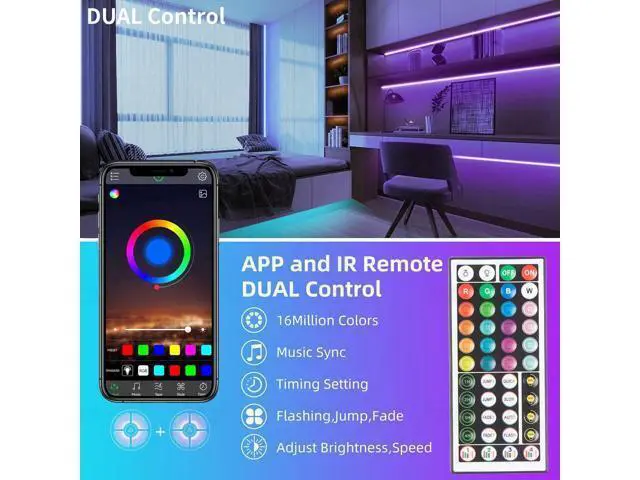 Alt view image 5 of 6 - 100ft Led Strip Lights RGB Music Sync Color Changing Led Lights with Smart App Control Remote Led Lights for Bedroom Room Lighting Flexible Home Décor