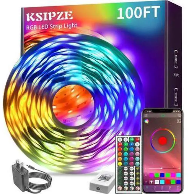 Main image of 100ft Led Strip Lights RGB Music Sync Color Changing Led Lights with Smart App Control Remote Led Lights for Bedroom Room Lighting Flexible Home Décor