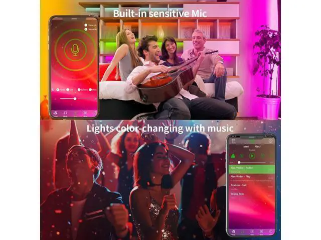 Alt view image 4 of 6 - 100ft Led Strip Lights RGB Music Sync Color Changing Led Lights with Smart App Control Remote Led Lights for Bedroom Room Lighting Flexible Home Décor