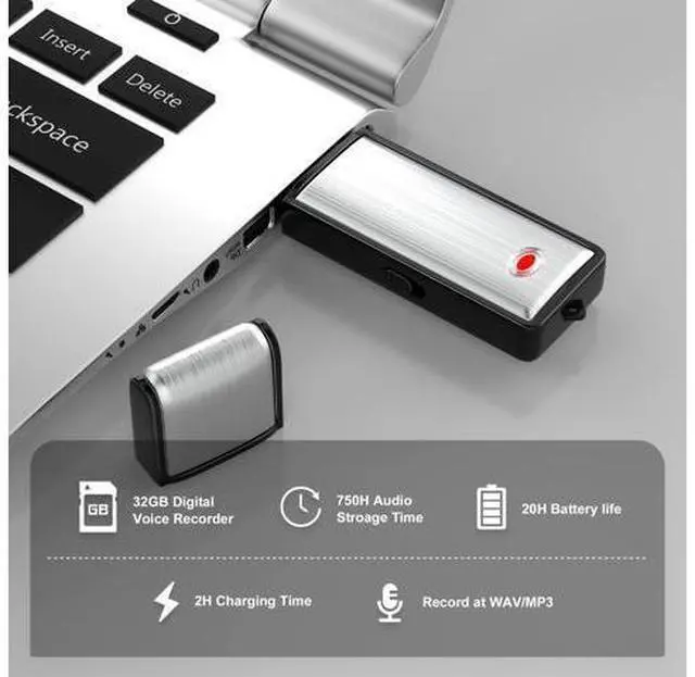 Alt view image 4 of 6 - 32G Voice Recorder, Digital Audio Recorder with 750 Hours Recording Capacity Noise Reduction USB Recording Device Rechargeable Voice Recorder for Lecture,Interview,Meeting Class