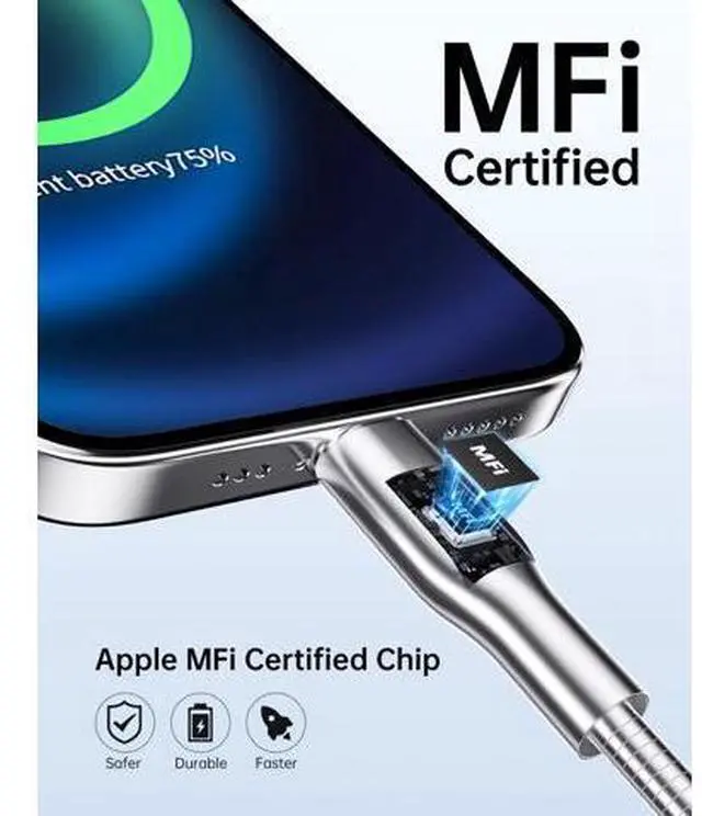 Alt view image 4 of 7 - 6.6FT Chew Proof iPhone Charging Cable - MFi Certified Metal Lightning Cable Metal Cat & Dog Chew-Proof iPhone Charging Cord with 3A Fast Charging Data Sync Carplay for iPhone 14 13 12 11 X 8 7 6 5