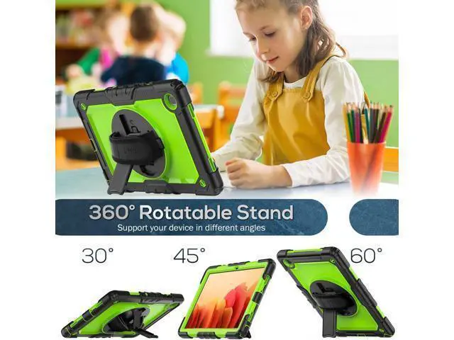 Alt view image 5 of 7 - Case for Samsung Galaxy Tab A7 (10.4 Inch) 2020, SM-T500/ T505/ T507 Case, Durable Sturdy Case with Screen Protector Swivel Stand Hand Shoulder Strap Drop-Proof Galaxy Tablet A7 Case - Green
