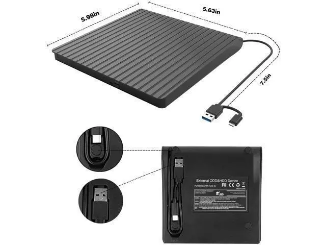 Alt view image 3 of 7 - External CD/DVD Drive for Laptop USB-C & USB 3.0 CD/DVD ROM Drive Reader Writer Burner Compatible with Laptop PC MacBookMac Windows 11/10/8/7 Linux OS Apple
